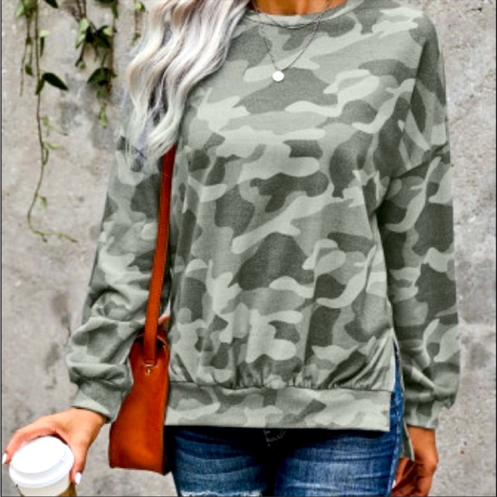 Camo Print Hi-Low Sweater